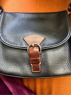 Dooney & Bourke Black Pebbled Leather Shoulder Bag with Brown Trim